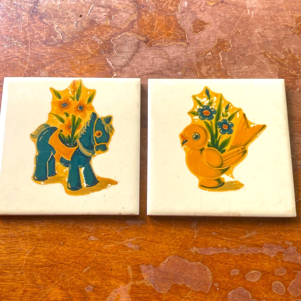 Vintage Yellow and Teal Ceramic Tiles